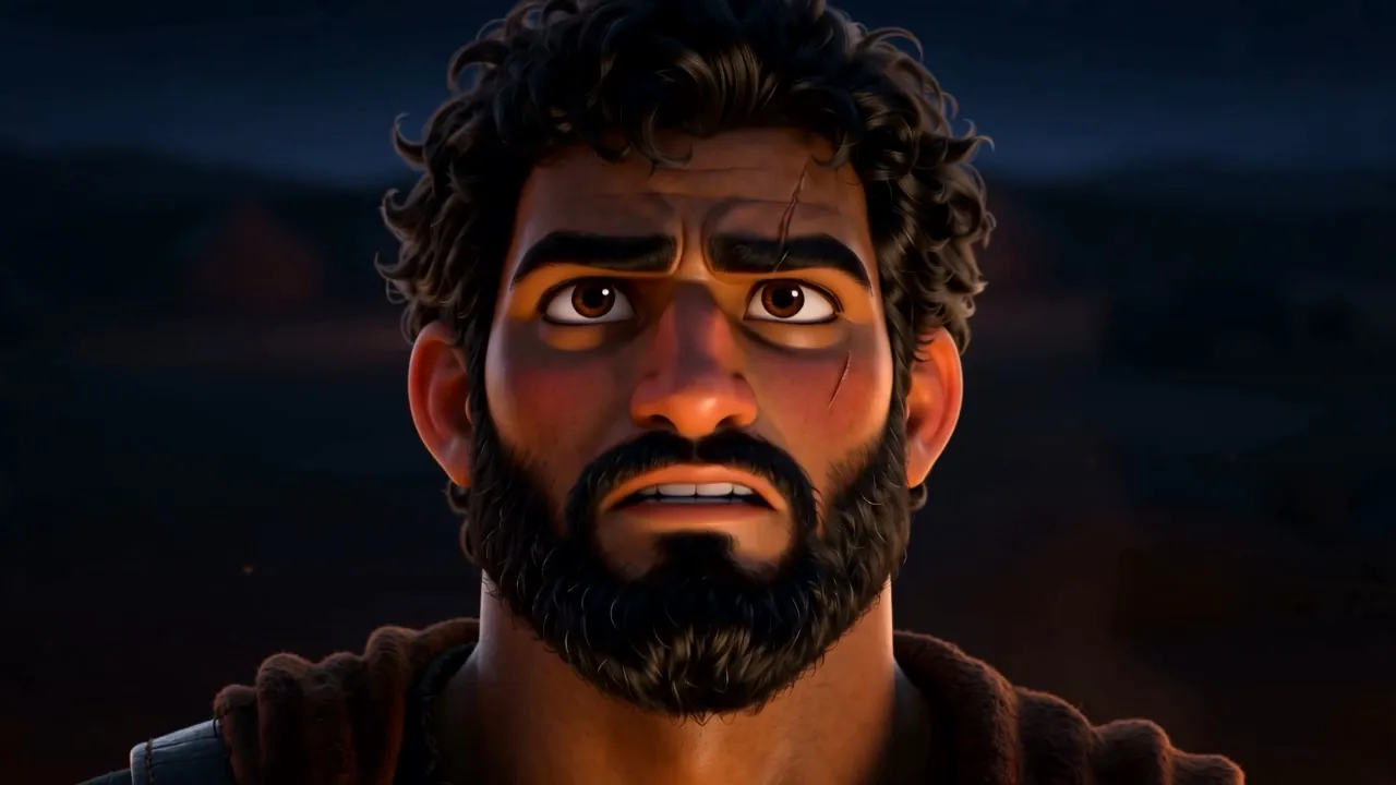 His face, lit orange — he is bargaining