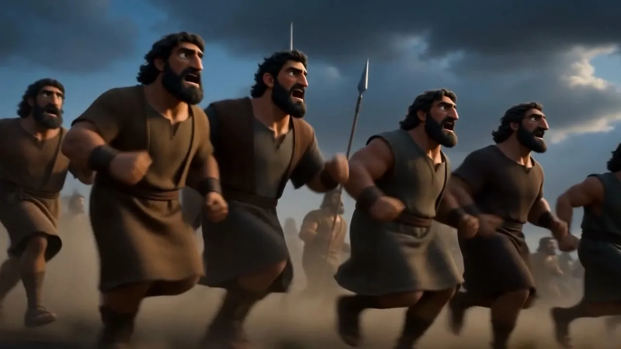 Ordinary men running past him, downhill