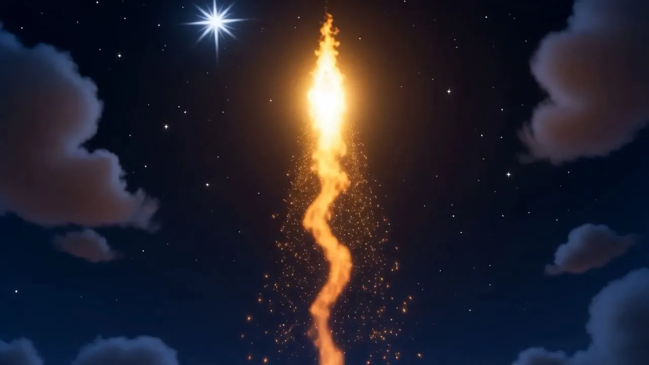 The spark climbs into the night sky and is gone