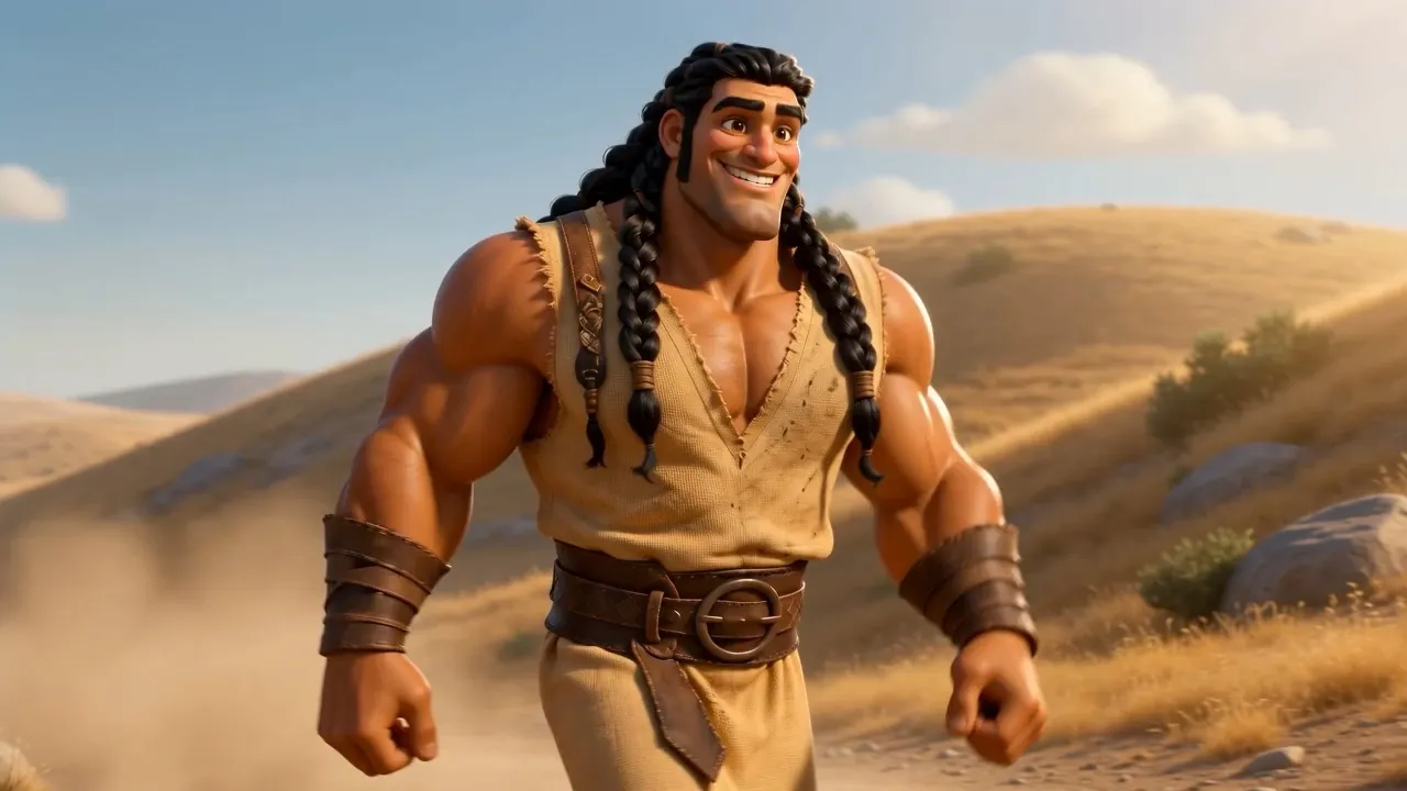 Samson fills the frame, walking to Timnah