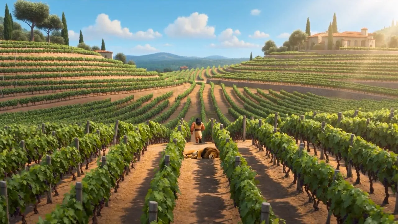 Some time later, the vineyard lies quiet again