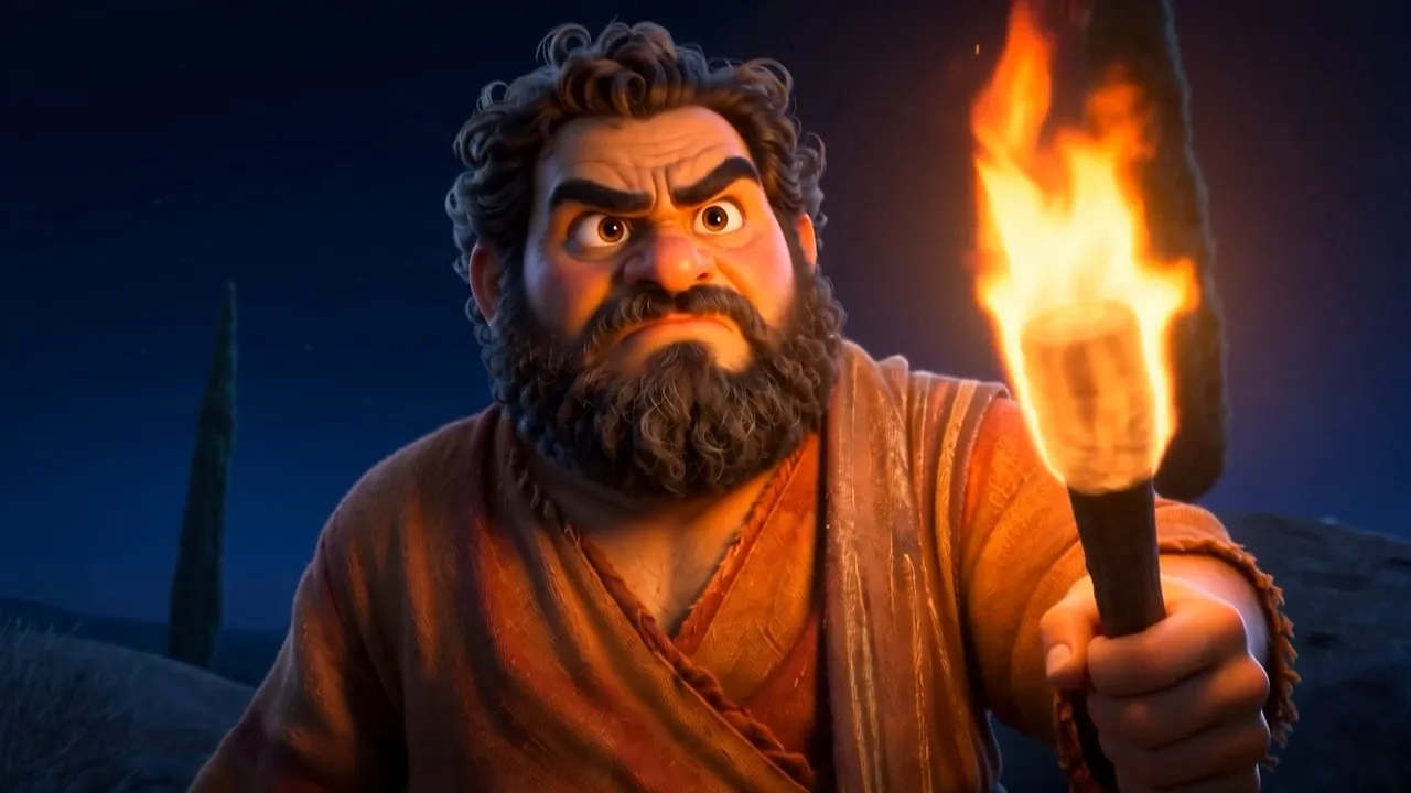 A torch is lit, and his face is not joking