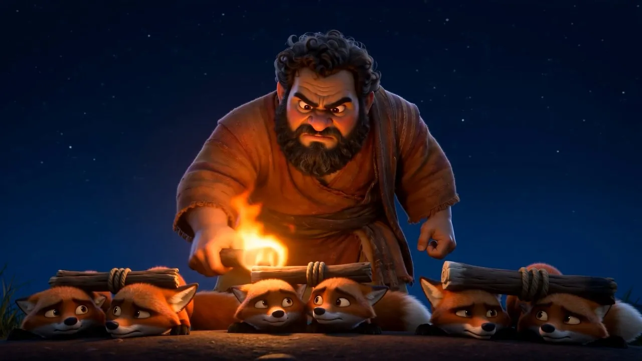 He touches the torches alight and lets them go