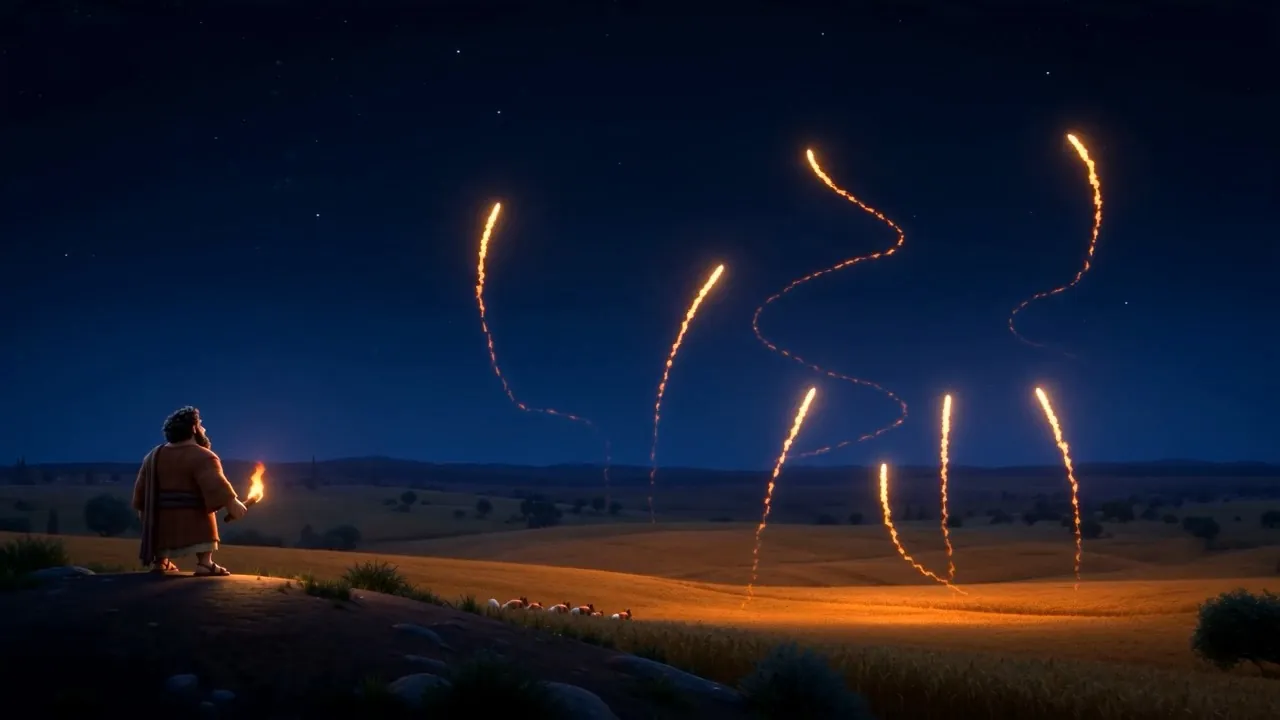 Sparks scatter away across a dark field