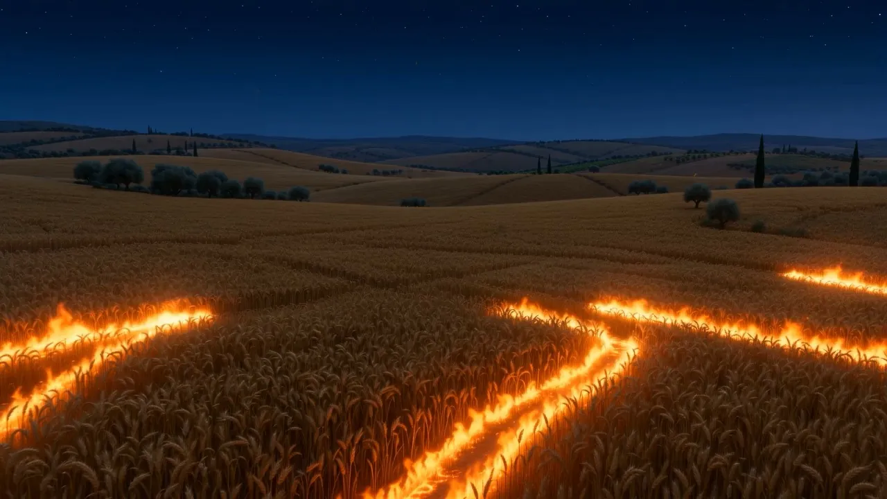 From above: burning threads criss-cross the whole valley
