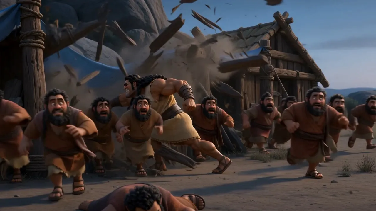 Villagers scatter as the reprisal arrives