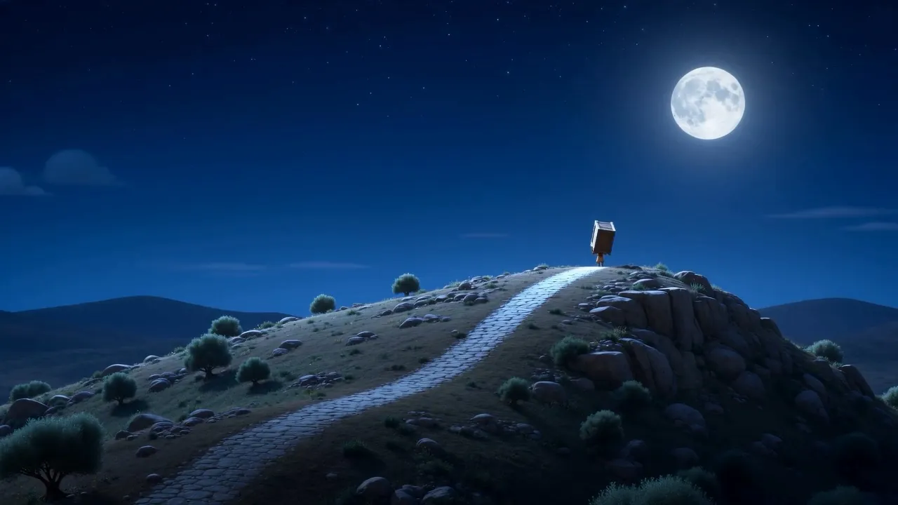 Far off on the hilltop, the gates of Gaza stand in the moonlight