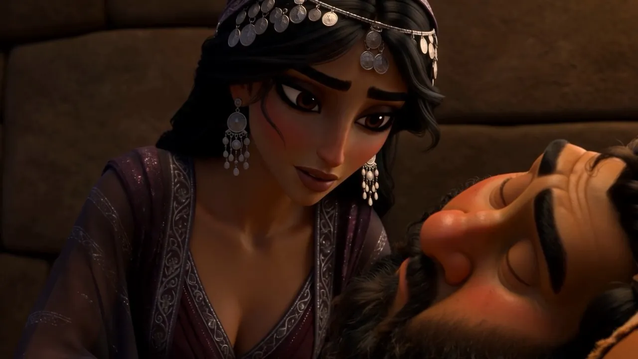 Delilah looks down at him one last time