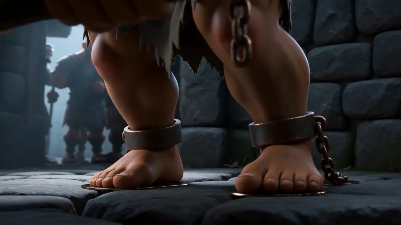 Iron rings close around his ankles