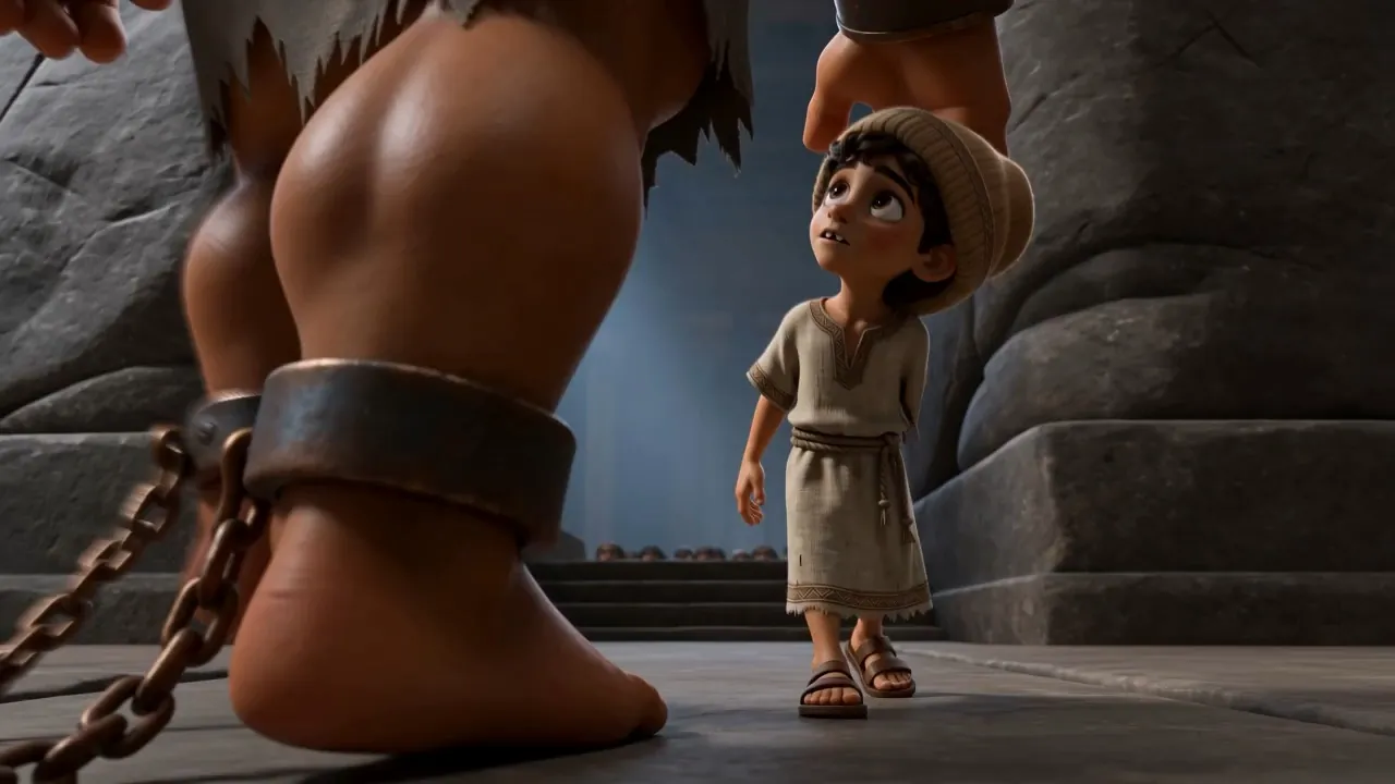 They reach the base of an enormous pillar