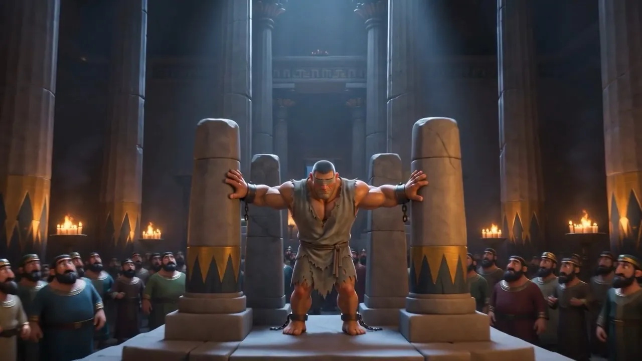 The temple roars around him