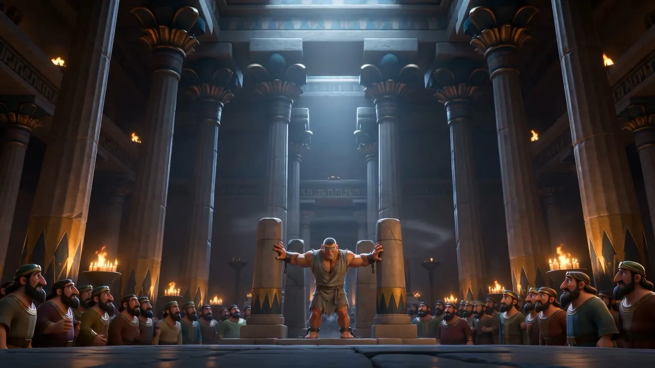 The whole packed temple, one man at its heart