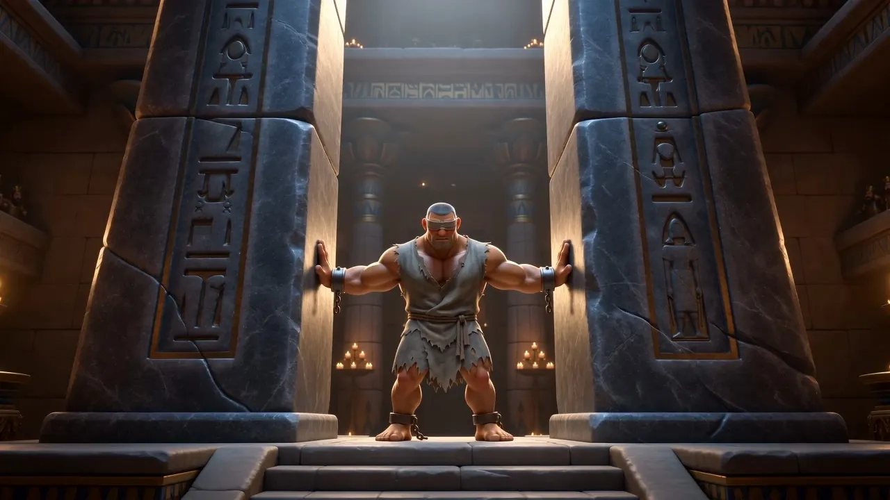 He sets a hand on each pillar