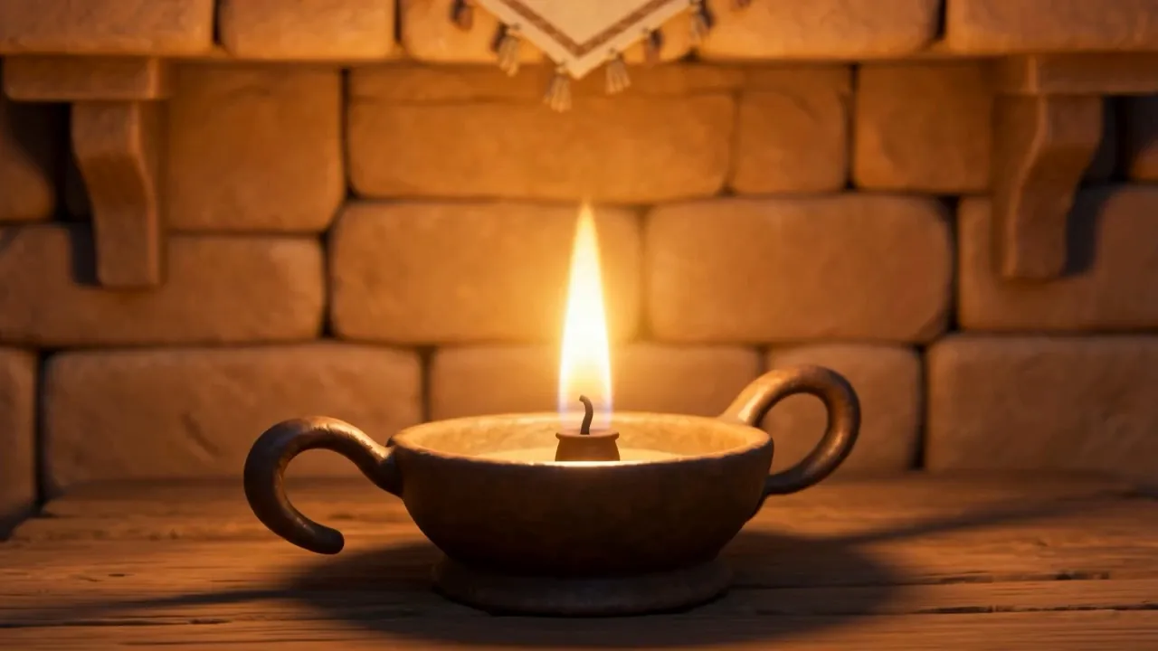 A single lamp burning in a stone alcove