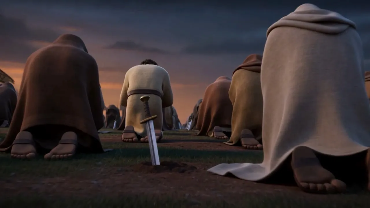 Faces to the ground, cloaks over heads