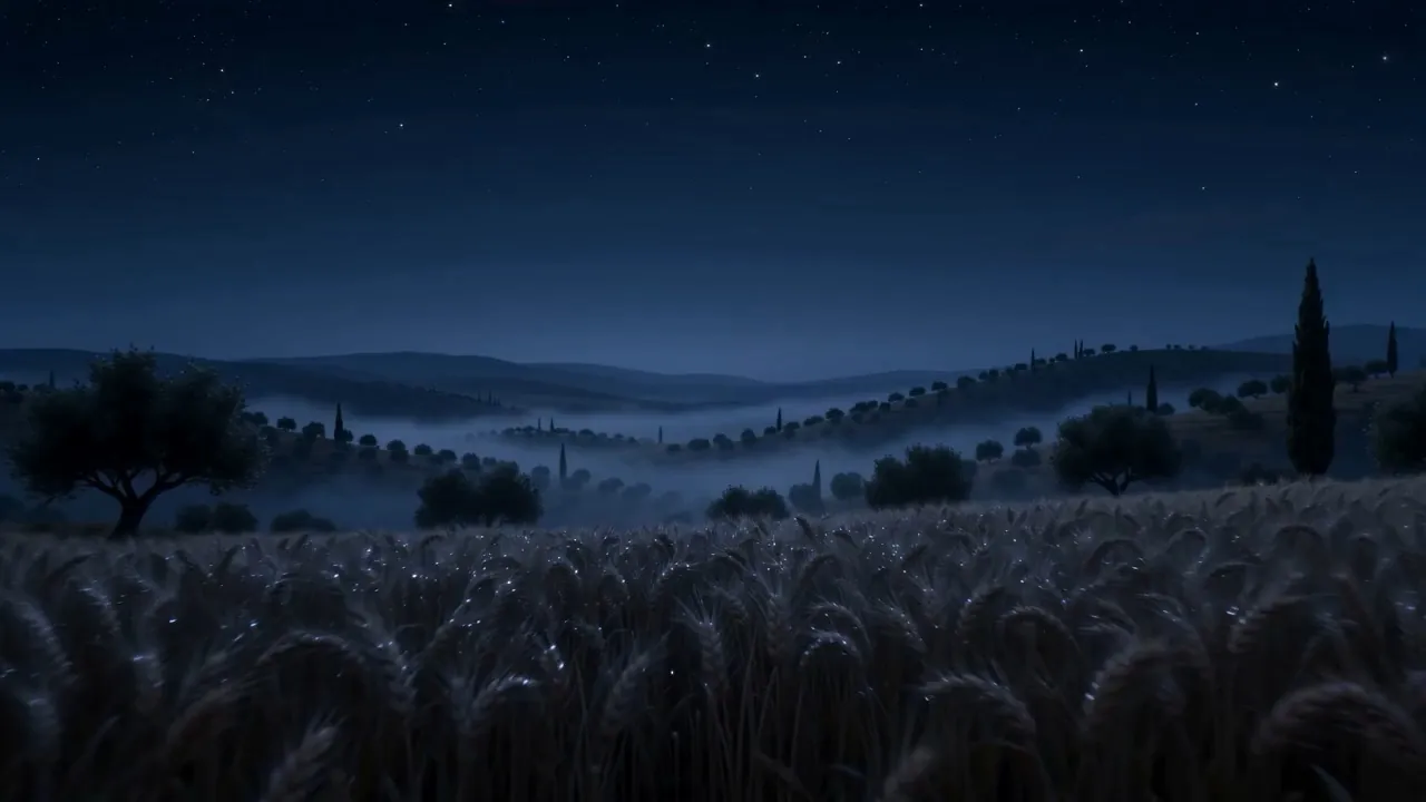 Wheat in the dark before dawn