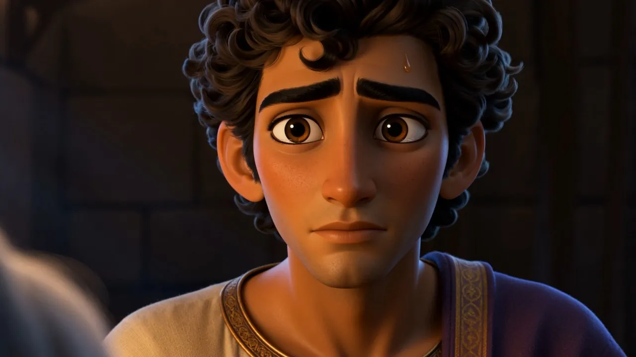 Solomon's face, crowned and frightened