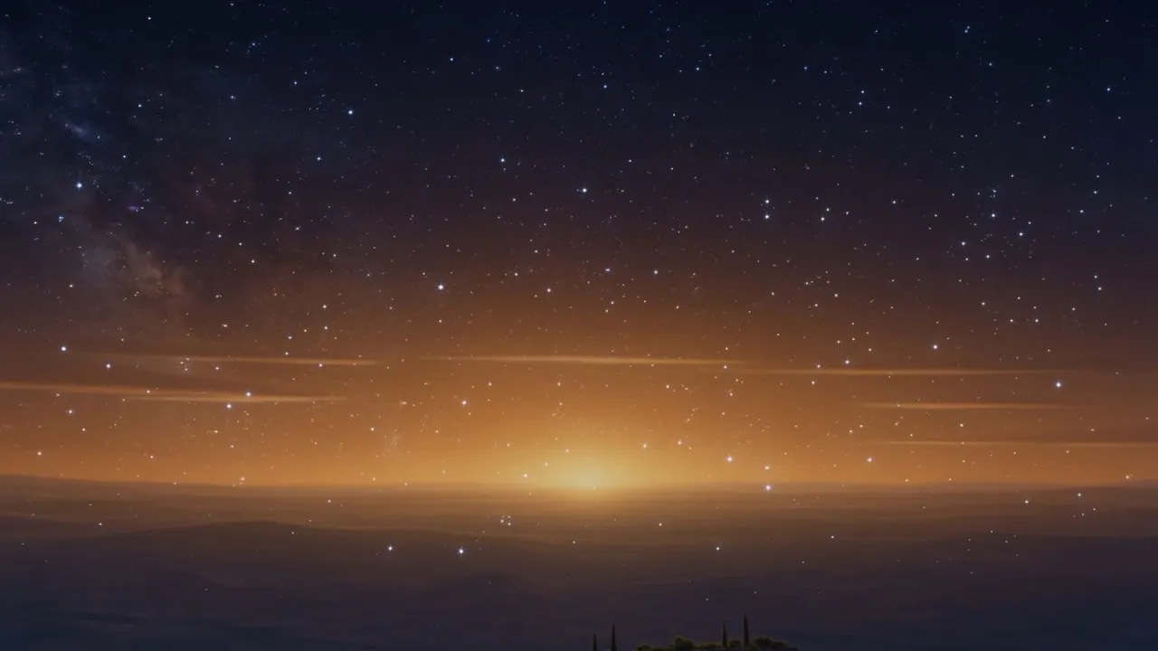 A gold light begins to build on the horizon