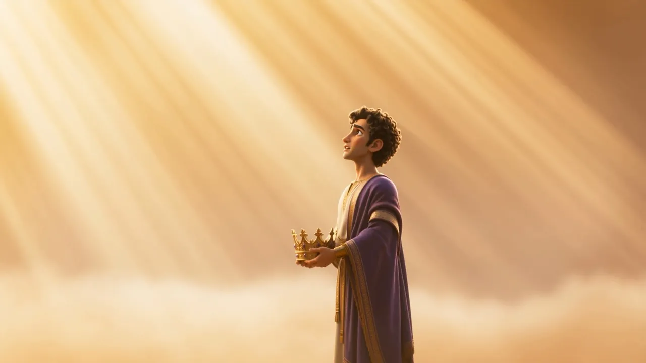 Solomon stands very small in the vast light