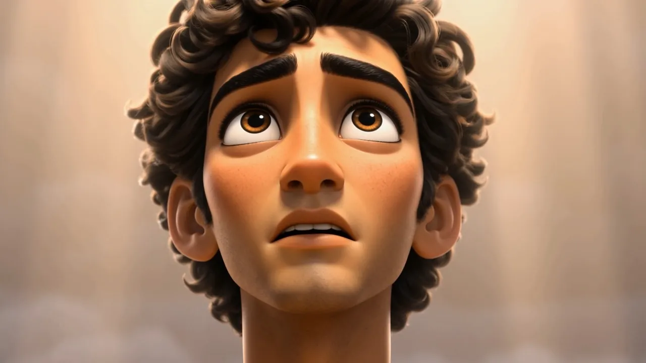 His upturned face in the gold