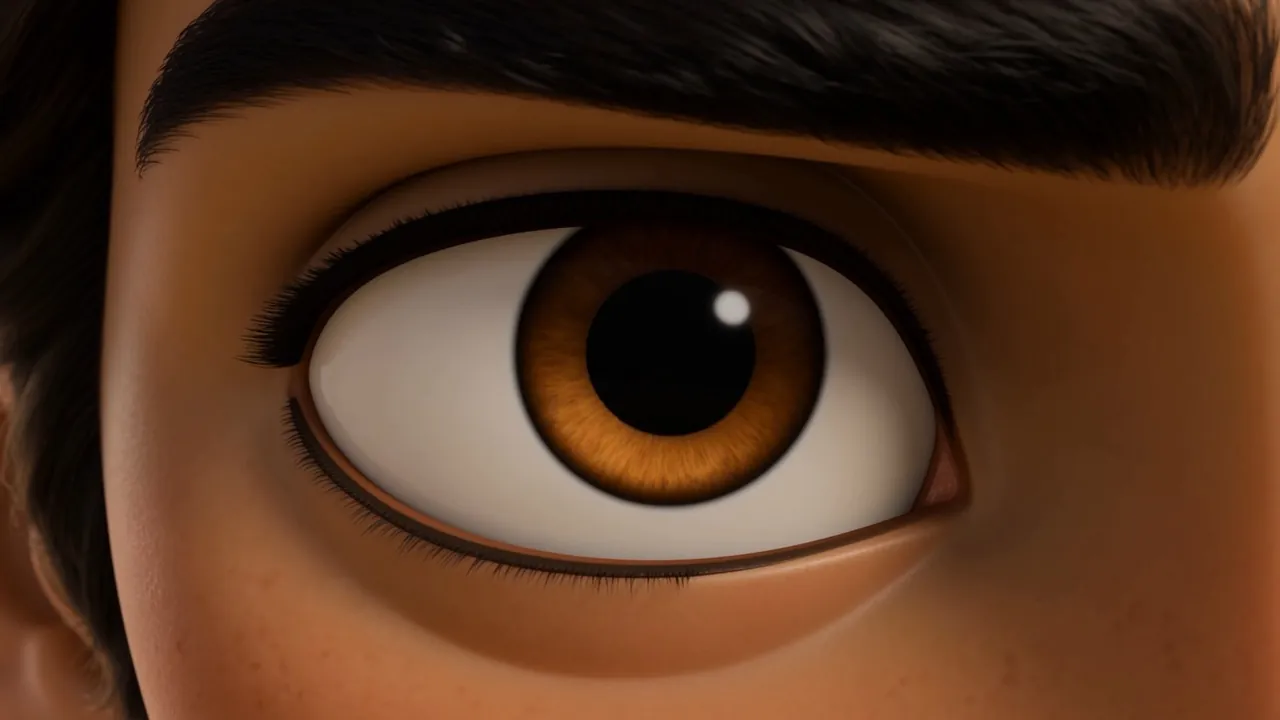 Close on the king's eye — both men reflected in it