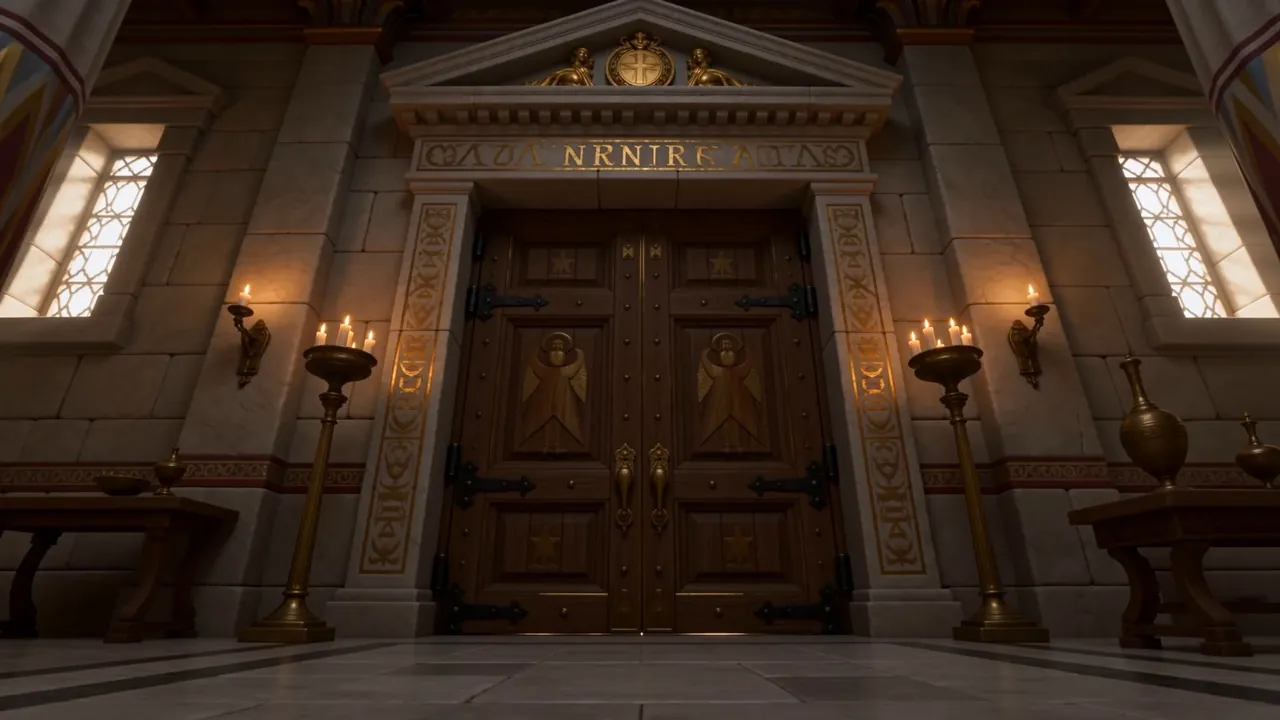 The great doors of the hall, closed