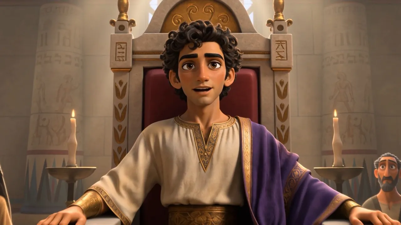 Solomon says something quietly from the throne