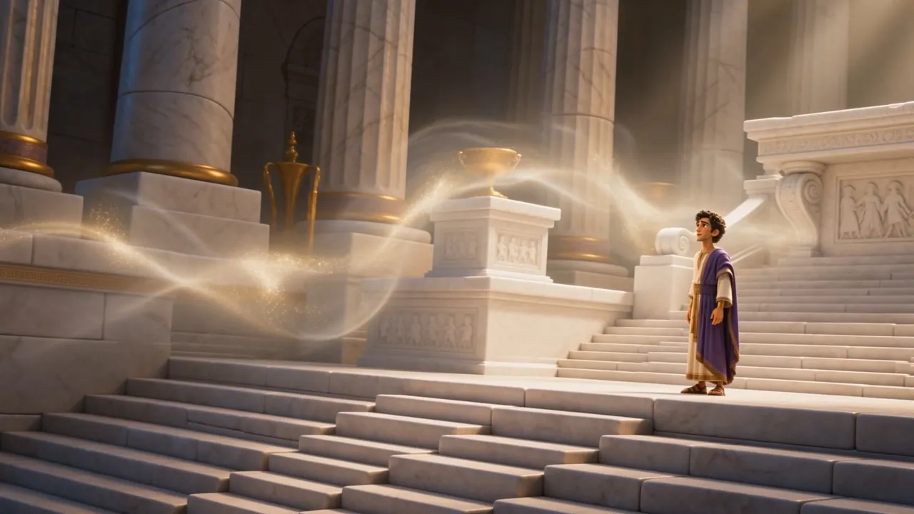 The light pours down the great stairs