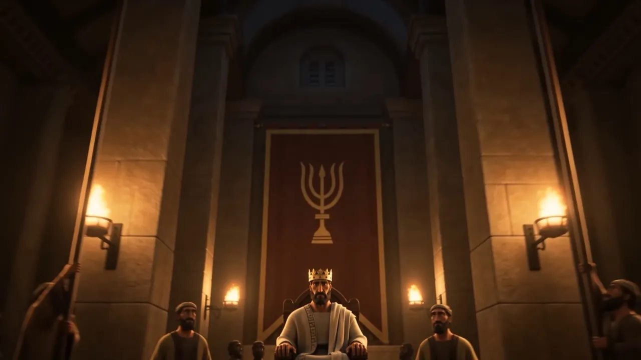 In the south, a throne under a lampstand