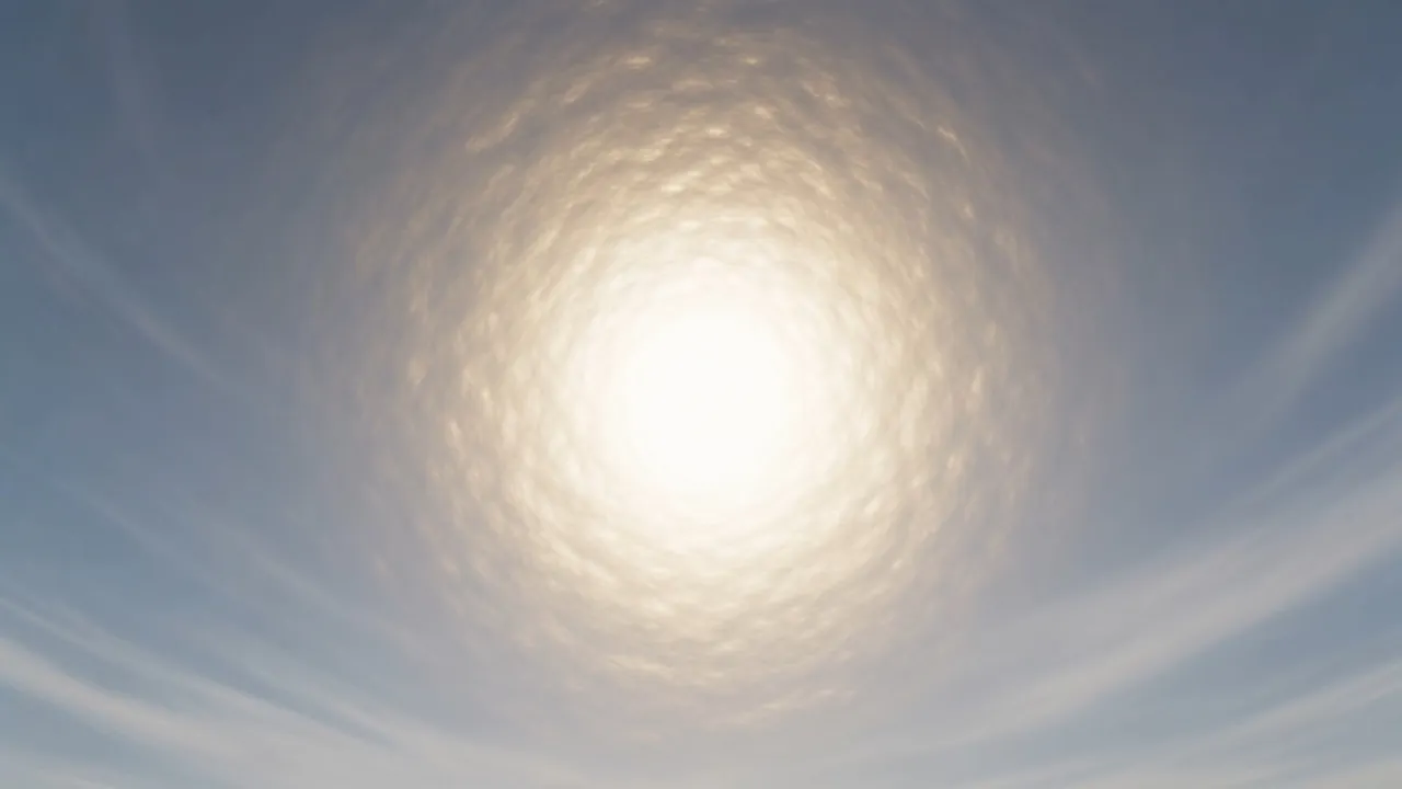 A white sun burns in a bleached sky