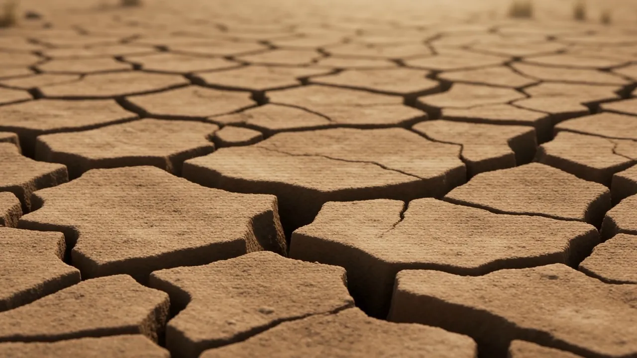 The brook bed cracks into plates of dry mud