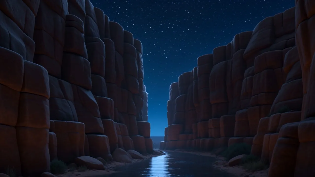 Night in the ravine, stars over the canyon walls
