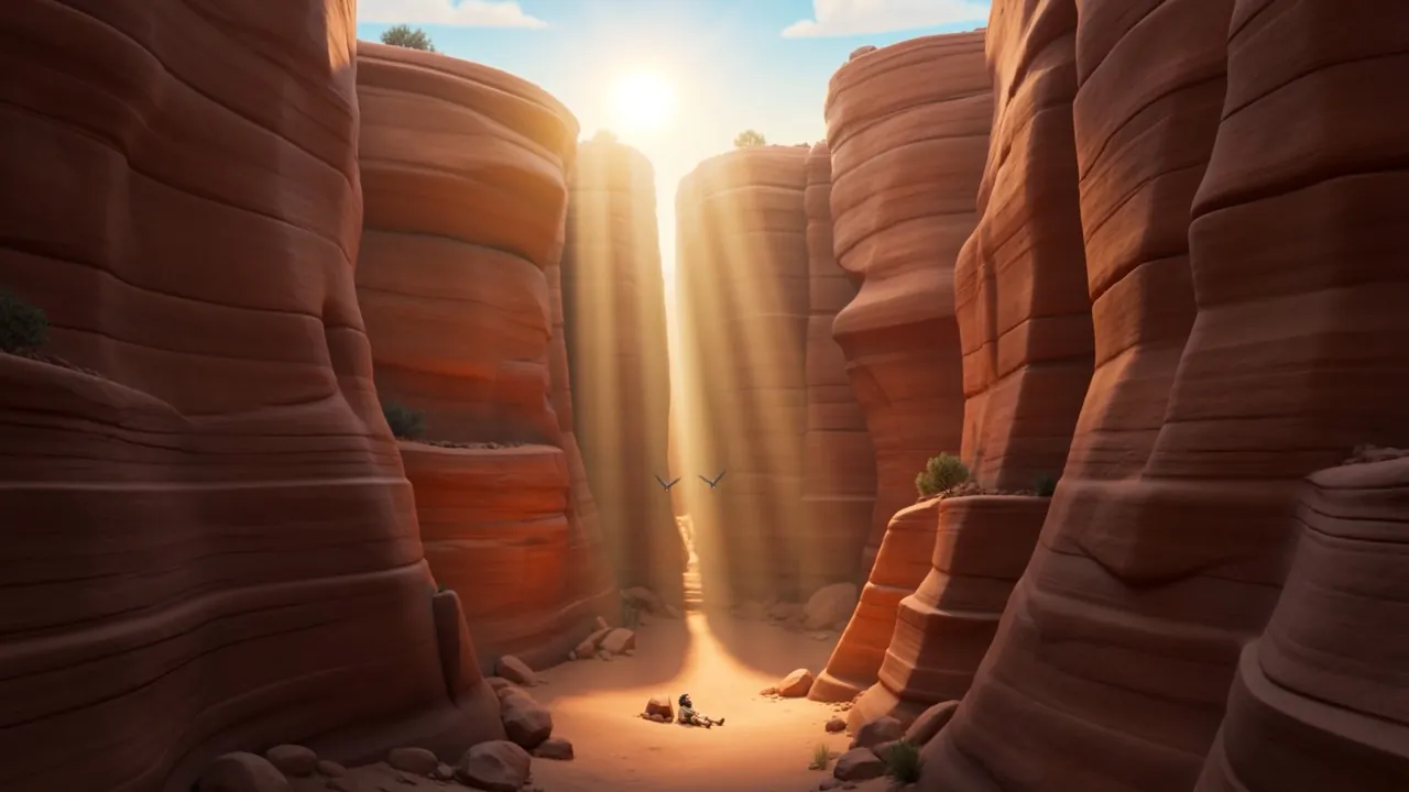 Morning light spears down the canyon