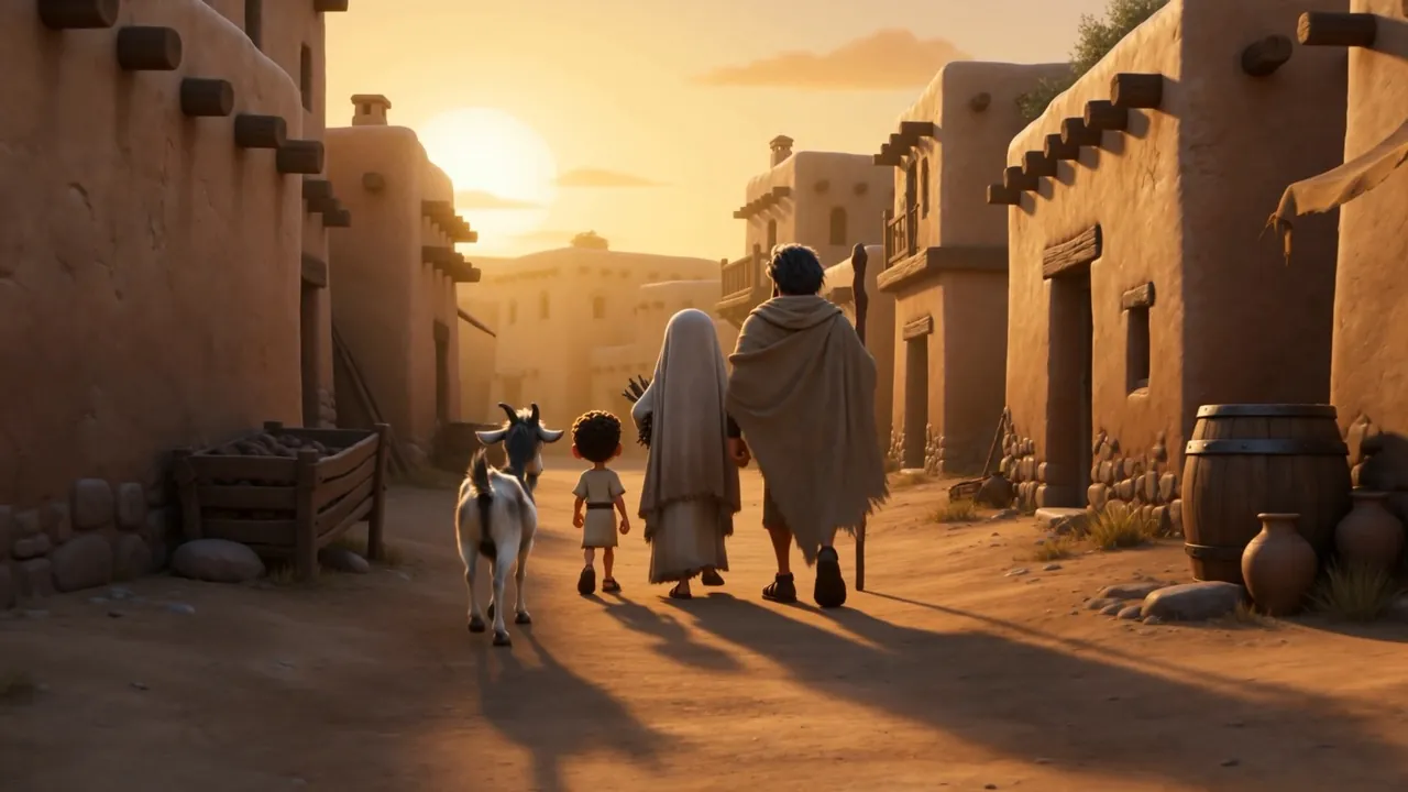 The four of them walk the sunset street together