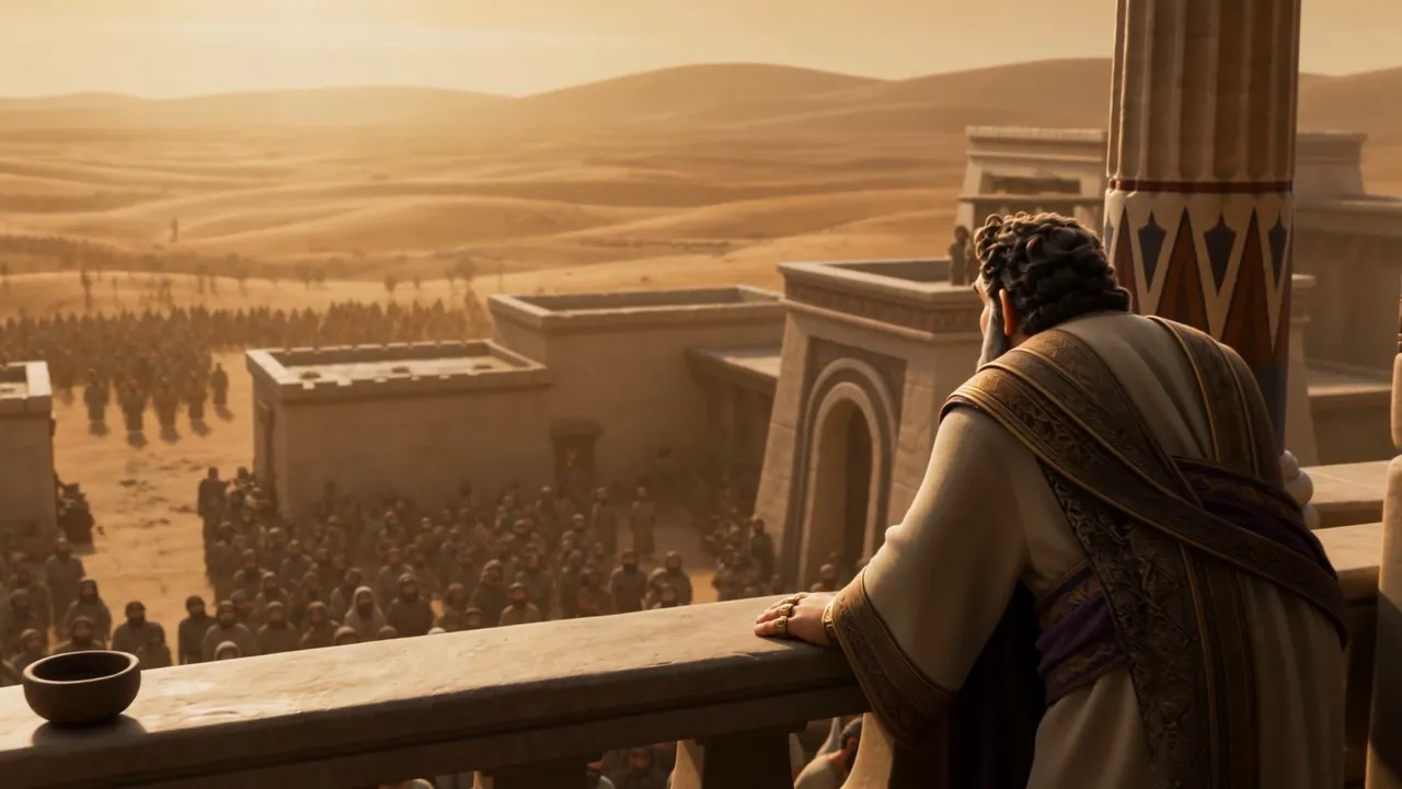 Ahab stares out over the dead brown valley he rules