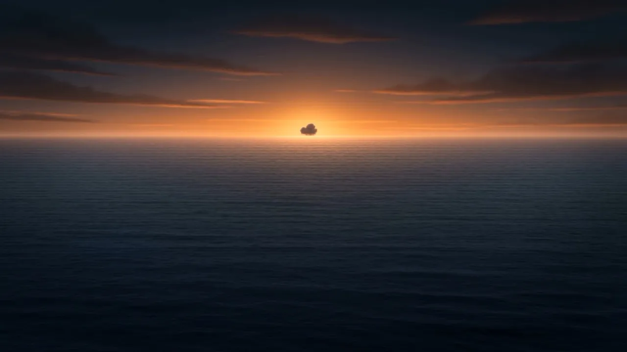 The small cloud grows on the horizon over the flat sea