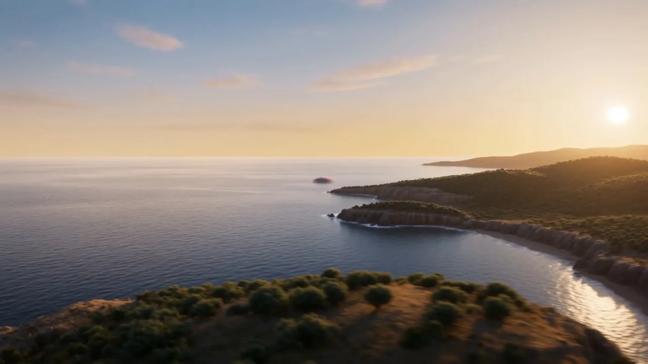The sea and the headland under a clearing evening sky