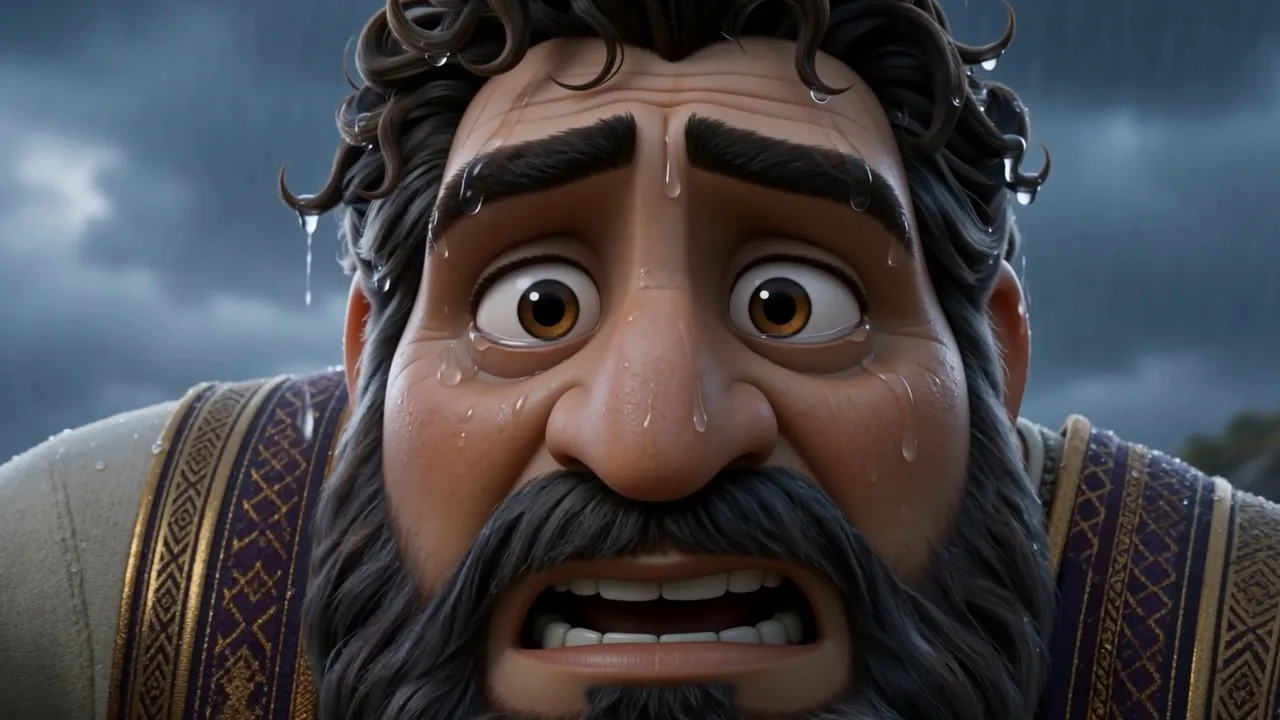 The king's face, soaked and astonished