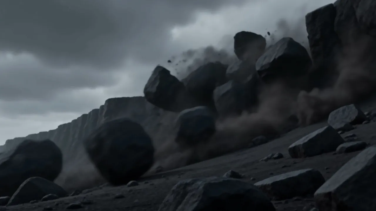 Boulders shake loose and tumble