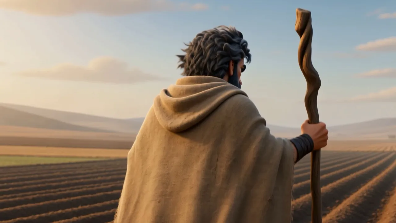Elijah walks past without stopping, cloak over his shoulder