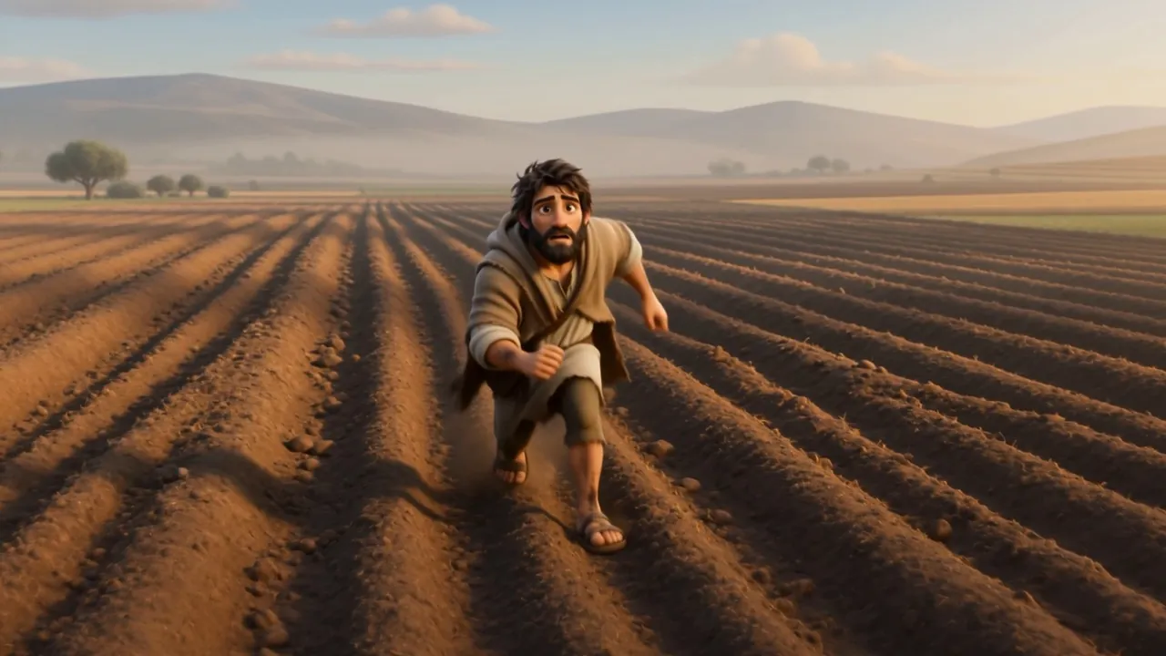 Elisha runs across the furrows after him