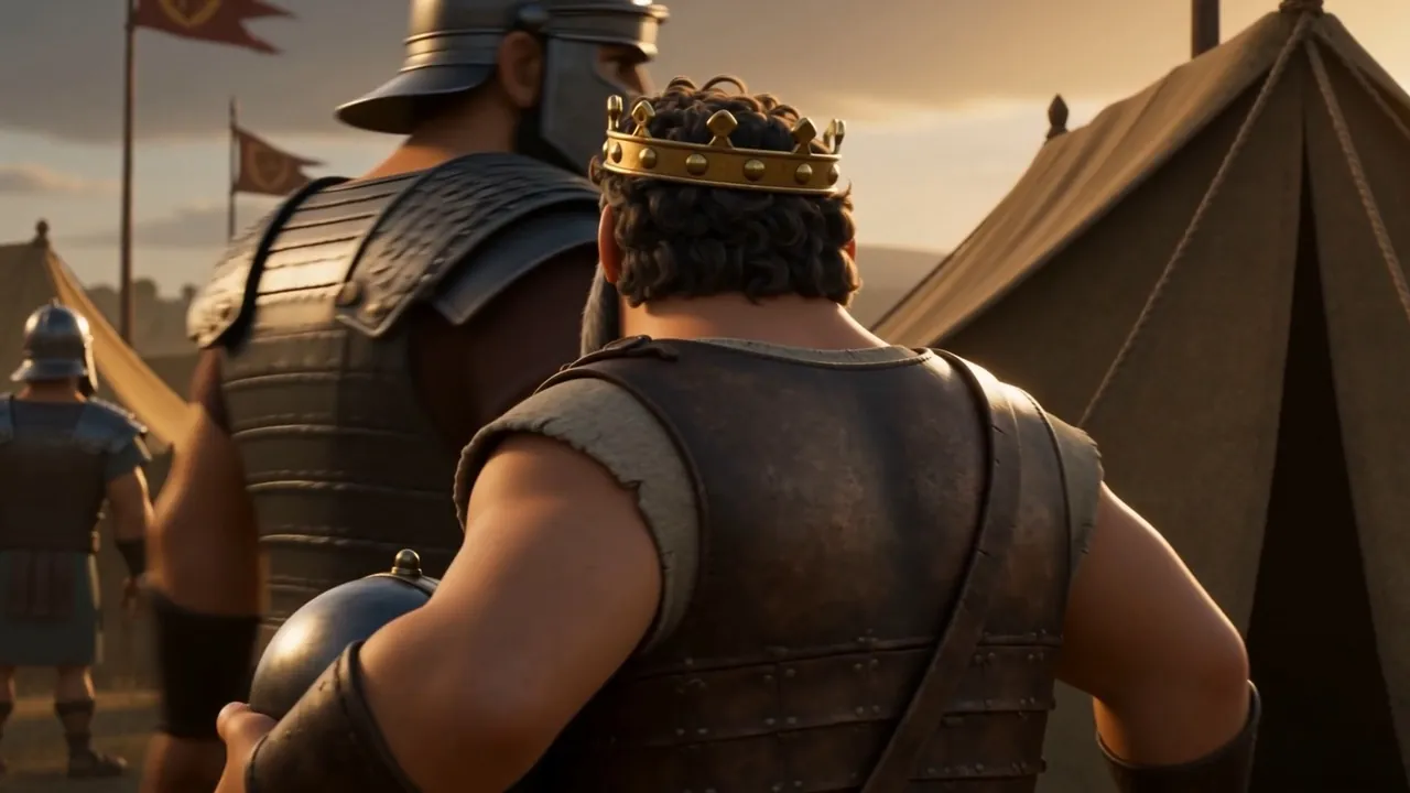 The crown handed away outside his tent
