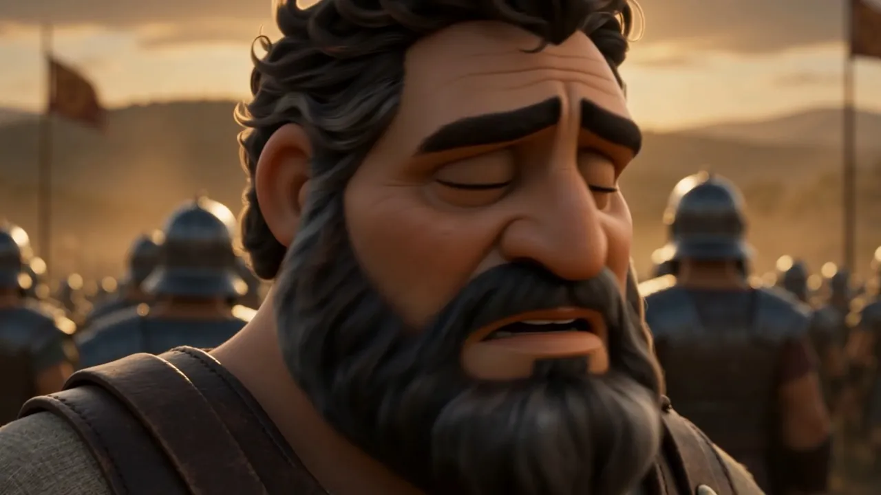 He closes his eyes a moment before the battle