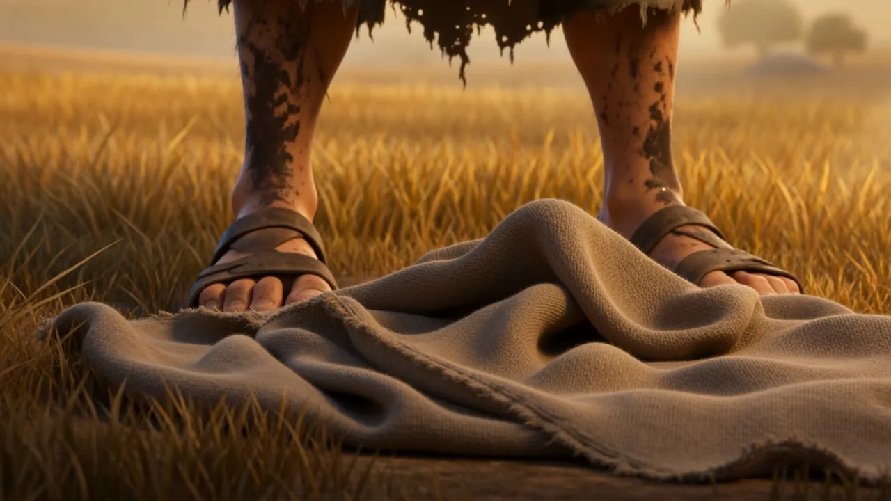 The fallen mantle in the field, waiting to be picked up