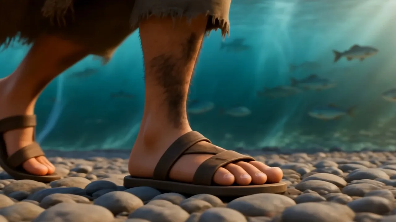Sandals on the dry riverbed