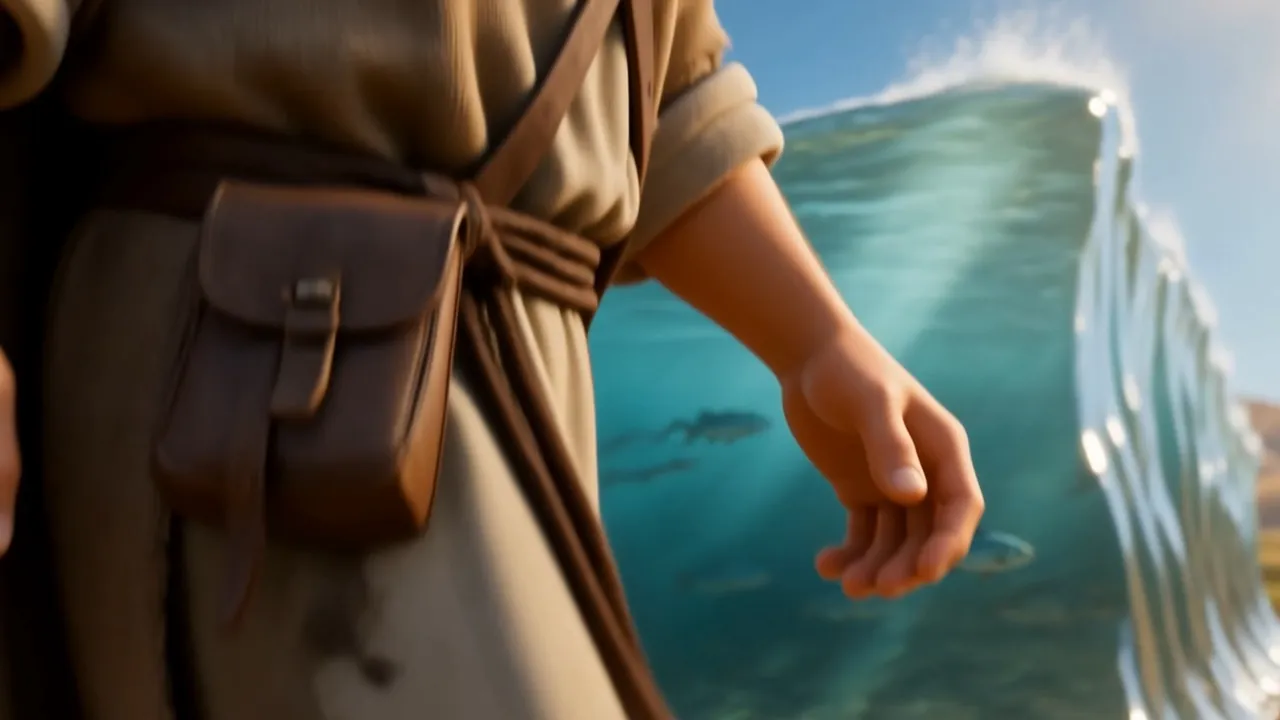 A hand trailing near the standing water