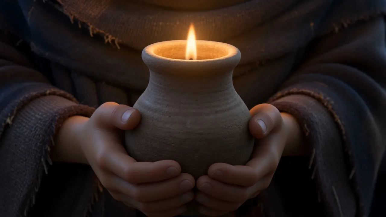 One small lamp cupped in two hands