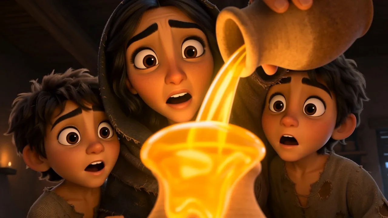 Gold pours out in a stream far too thick for the jar