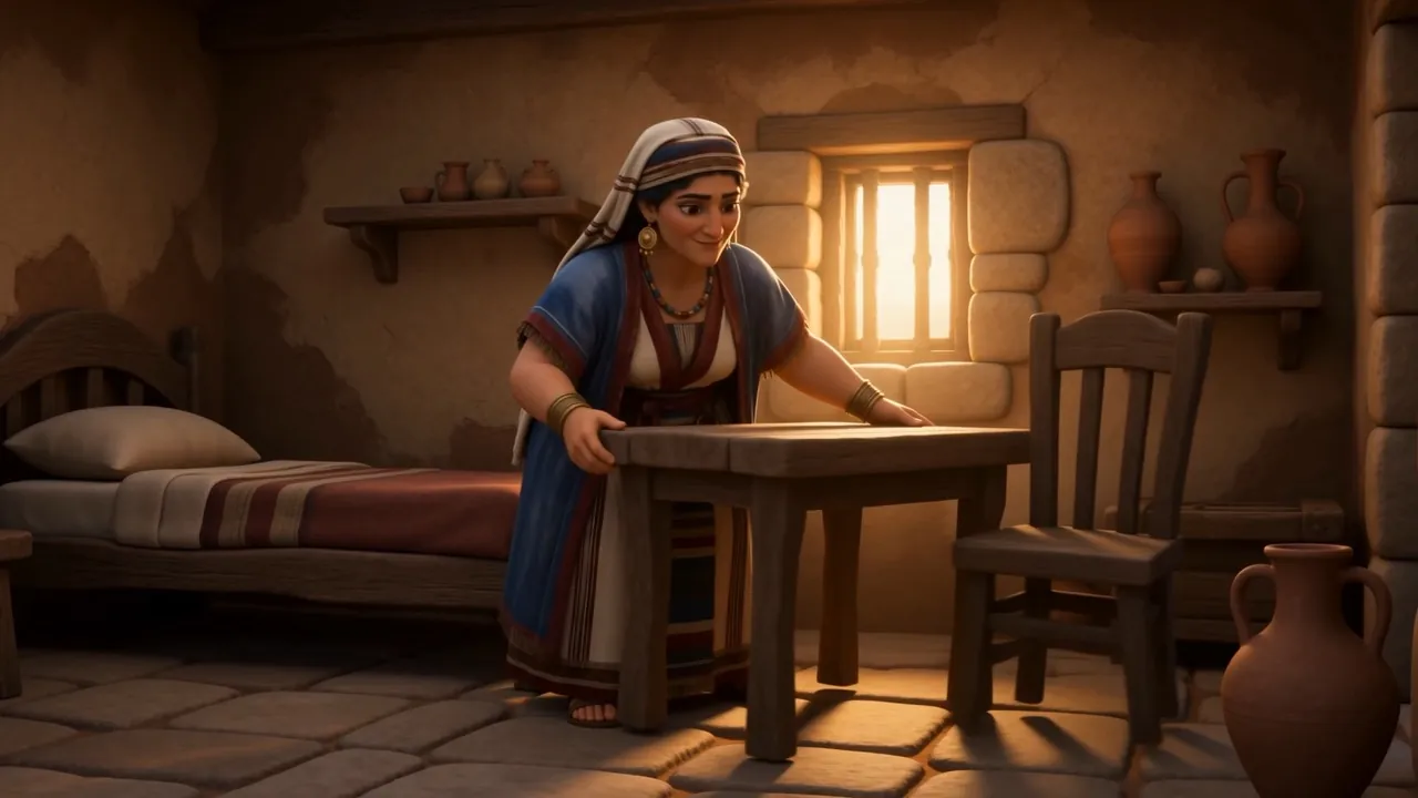 She sets a table straight under the window