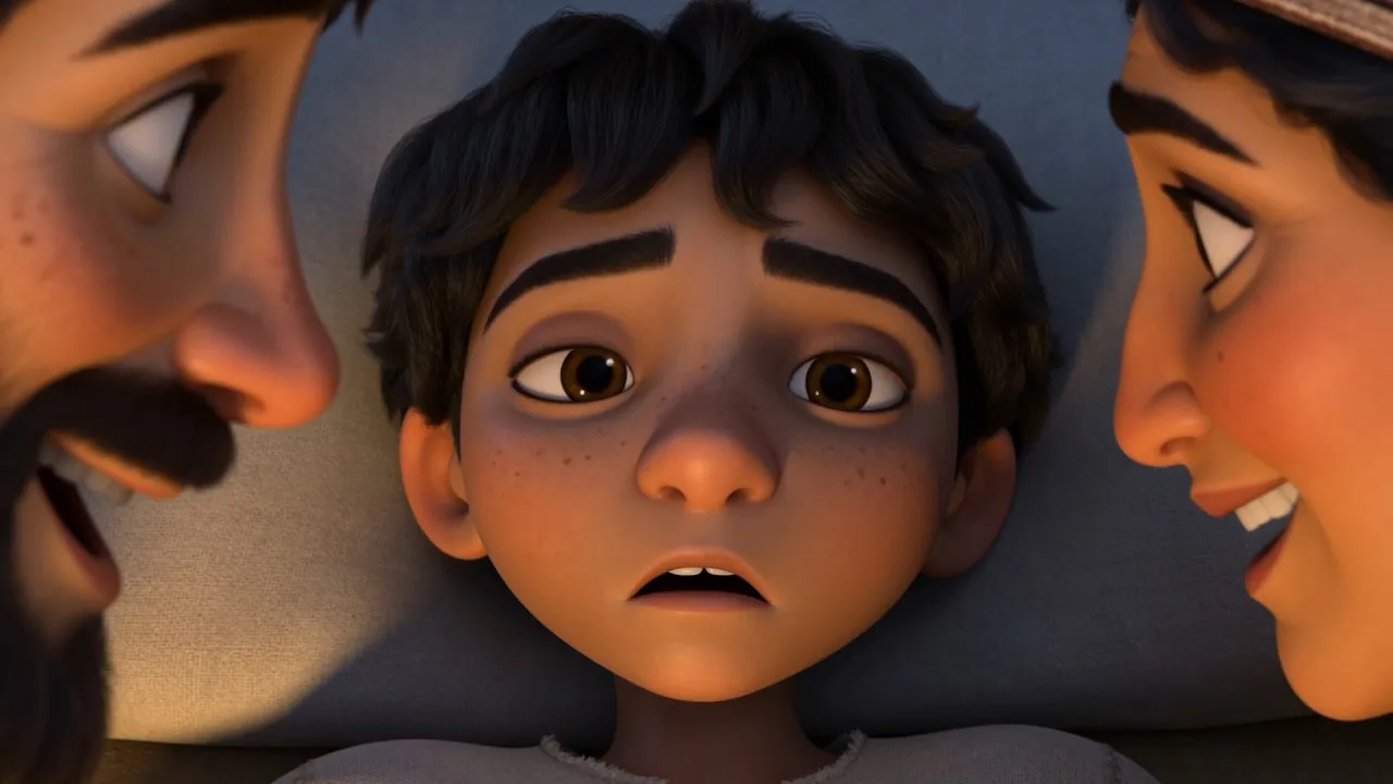 His eyes open, looking straight up